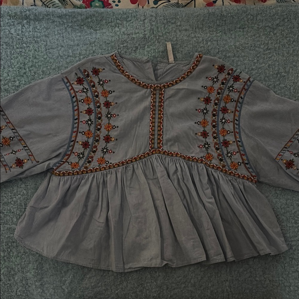 Embroidered Gray Blouse